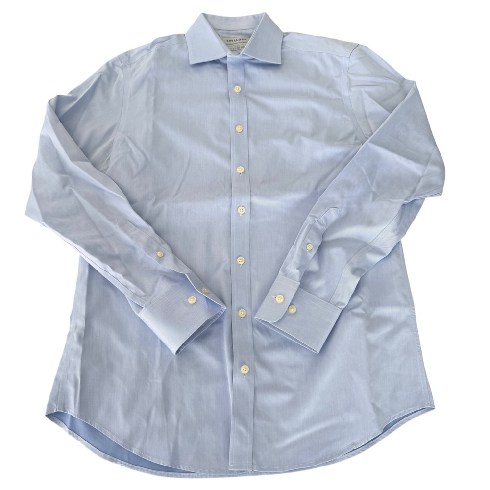 Twillory Men's Safe Cotton Tailored Fit Button Up‎ Dress Shirt Blue SZ 16 34/35